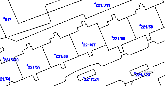 Parcela st. 221/57 v KÚ Černý Most, Katastrální mapa