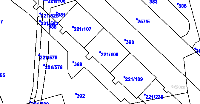 Parcela st. 221/108 v KÚ Černý Most, Katastrální mapa