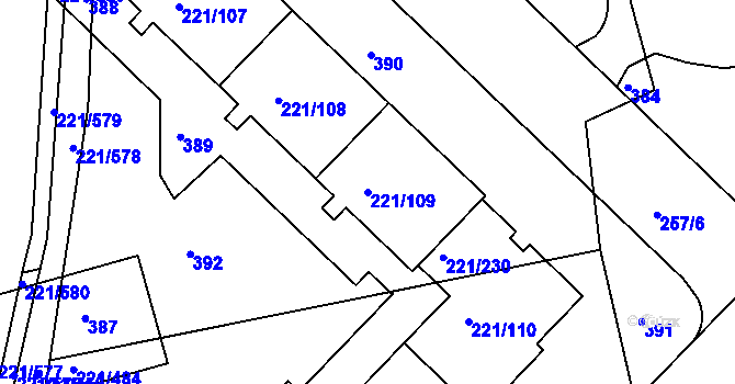 Parcela st. 221/109 v KÚ Černý Most, Katastrální mapa