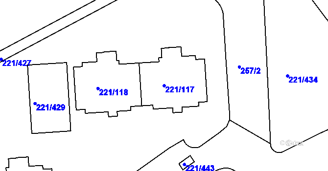 Parcela st. 221/117 v KÚ Černý Most, Katastrální mapa