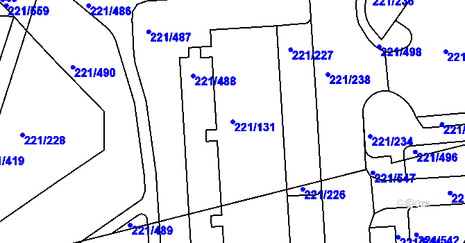 Parcela st. 221/131 v KÚ Černý Most, Katastrální mapa