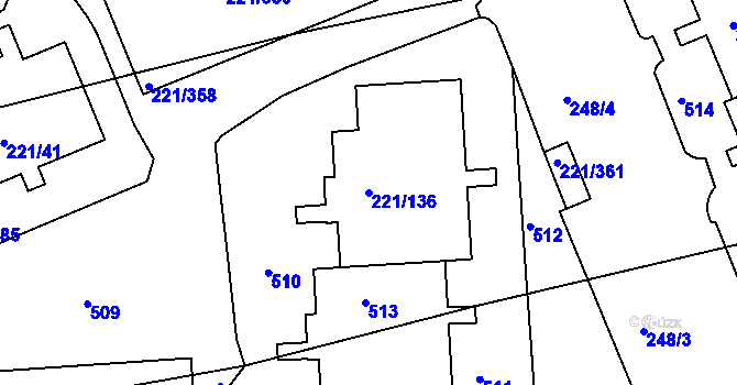 Parcela st. 221/136 v KÚ Černý Most, Katastrální mapa