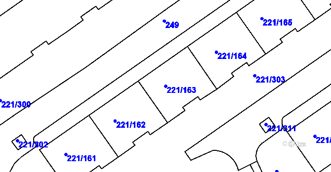 Parcela st. 221/163 v KÚ Černý Most, Katastrální mapa