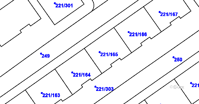 Parcela st. 221/165 v KÚ Černý Most, Katastrální mapa