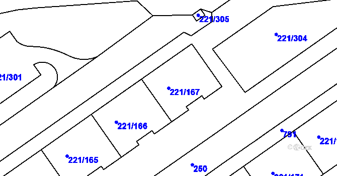 Parcela st. 221/167 v KÚ Černý Most, Katastrální mapa
