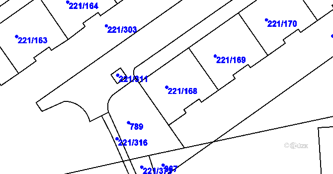 Parcela st. 221/168 v KÚ Černý Most, Katastrální mapa