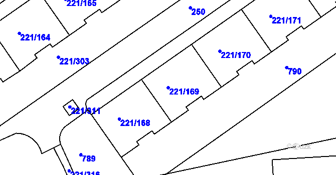 Parcela st. 221/169 v KÚ Černý Most, Katastrální mapa