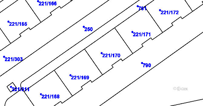 Parcela st. 221/170 v KÚ Černý Most, Katastrální mapa