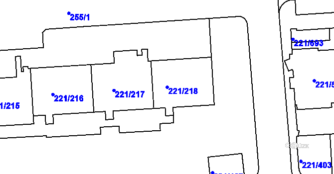 Parcela st. 221/218 v KÚ Černý Most, Katastrální mapa