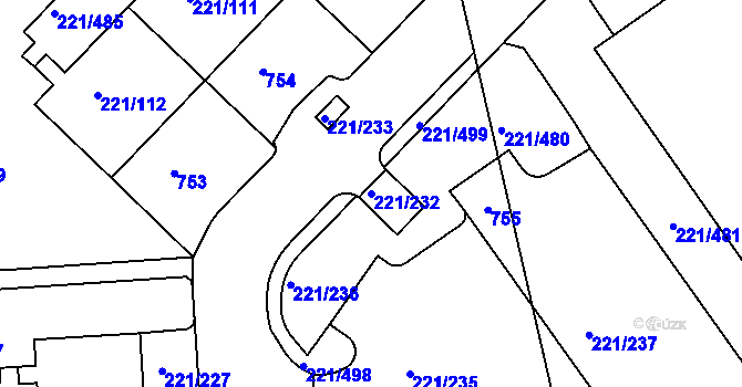 Parcela st. 221/232 v KÚ Černý Most, Katastrální mapa
