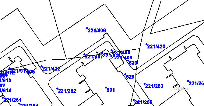 Parcela st. 221/411 v KÚ Černý Most, Katastrální mapa