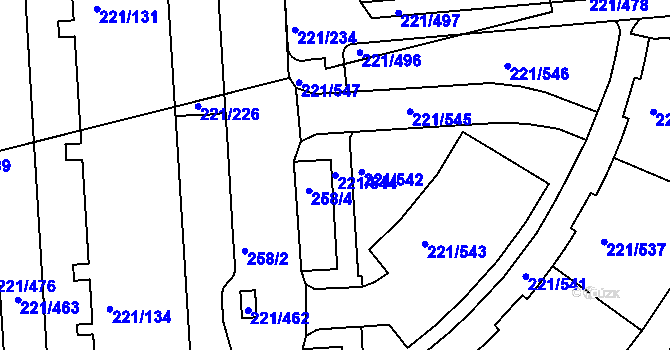 Parcela st. 221/544 v KÚ Černý Most, Katastrální mapa