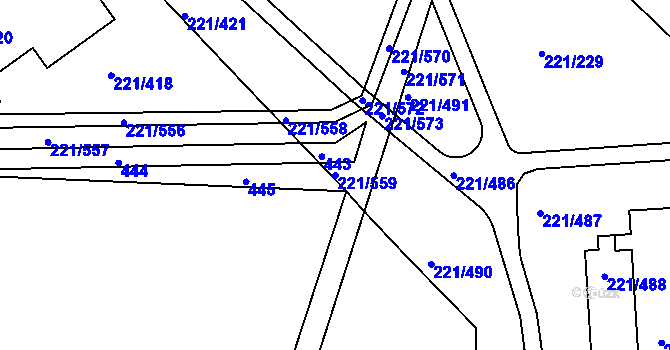 Parcela st. 221/559 v KÚ Černý Most, Katastrální mapa