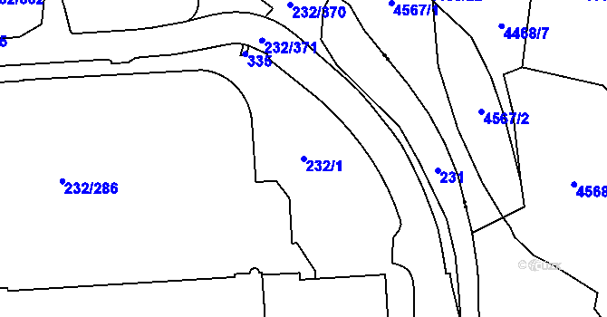 Parcela st. 232/1 v KÚ Černý Most, Katastrální mapa