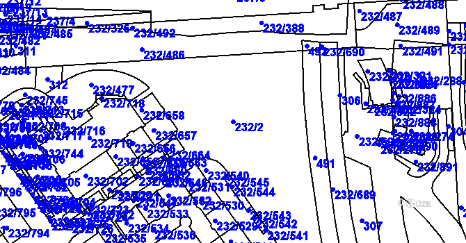Parcela st. 232/2 v KÚ Černý Most, Katastrální mapa