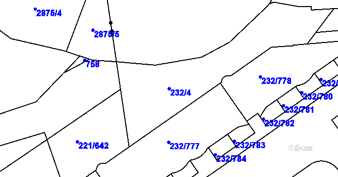 Parcela st. 232/4 v KÚ Černý Most, Katastrální mapa
