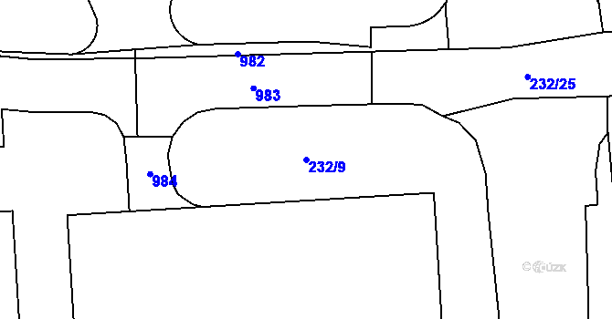 Parcela st. 232/9 v KÚ Černý Most, Katastrální mapa