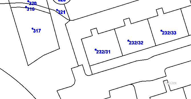 Parcela st. 232/31 v KÚ Černý Most, Katastrální mapa