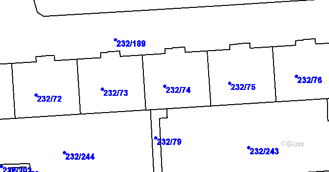 Parcela st. 232/74 v KÚ Černý Most, Katastrální mapa