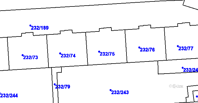 Parcela st. 232/75 v KÚ Černý Most, Katastrální mapa