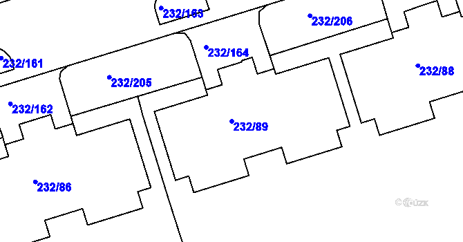 Parcela st. 232/89 v KÚ Černý Most, Katastrální mapa