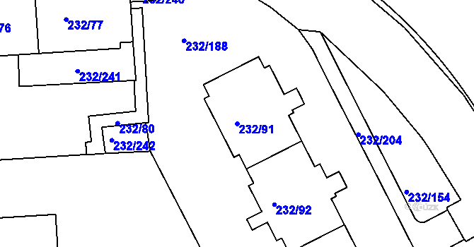 Parcela st. 232/91 v KÚ Černý Most, Katastrální mapa
