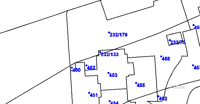 Parcela st. 232/133 v KÚ Černý Most, Katastrální mapa