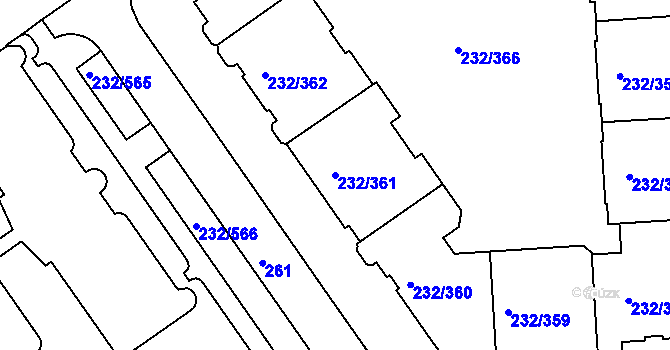 Parcela st. 232/361 v KÚ Černý Most, Katastrální mapa