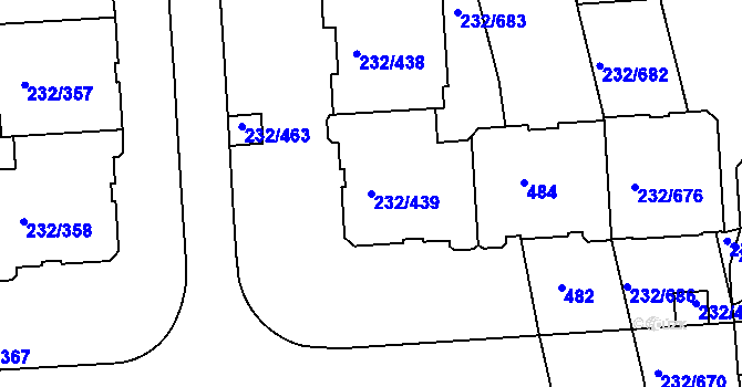 Parcela st. 232/439 v KÚ Černý Most, Katastrální mapa