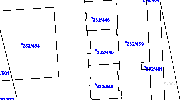 Parcela st. 232/445 v KÚ Černý Most, Katastrální mapa
