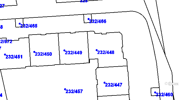 Parcela st. 232/448 v KÚ Černý Most, Katastrální mapa