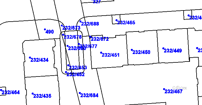 Parcela st. 232/451 v KÚ Černý Most, Katastrální mapa