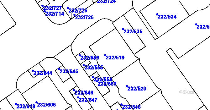 Parcela st. 232/519 v KÚ Černý Most, Katastrální mapa