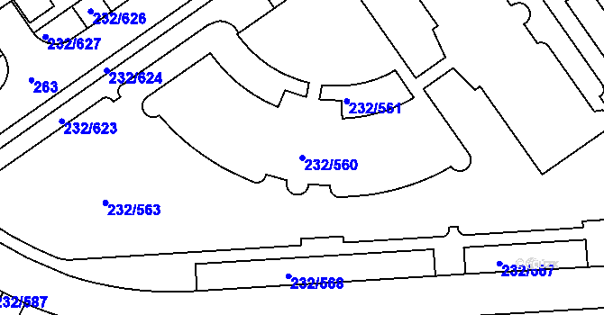 Parcela st. 232/560 v KÚ Černý Most, Katastrální mapa