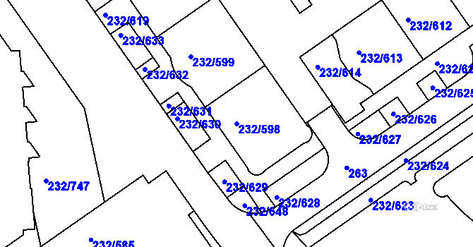 Parcela st. 232/598 v KÚ Černý Most, Katastrální mapa
