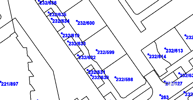 Parcela st. 232/599 v KÚ Černý Most, Katastrální mapa