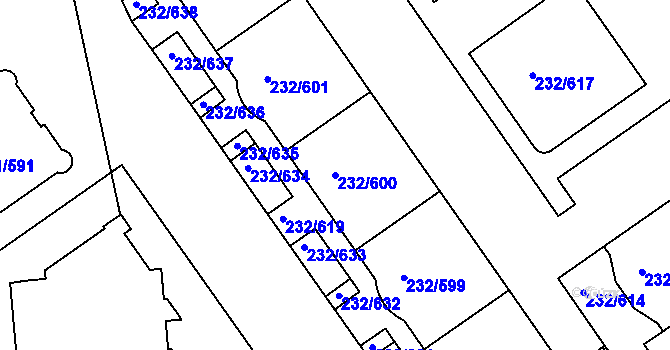 Parcela st. 232/600 v KÚ Černý Most, Katastrální mapa