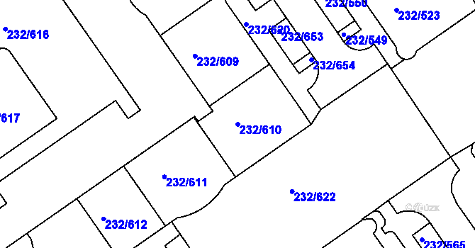 Parcela st. 232/610 v KÚ Černý Most, Katastrální mapa