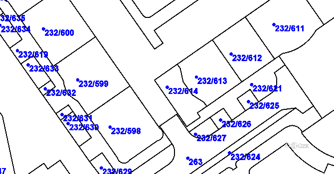 Parcela st. 232/614 v KÚ Černý Most, Katastrální mapa