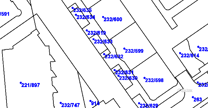 Parcela st. 232/632 v KÚ Černý Most, Katastrální mapa