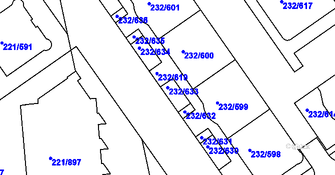 Parcela st. 232/633 v KÚ Černý Most, Katastrální mapa