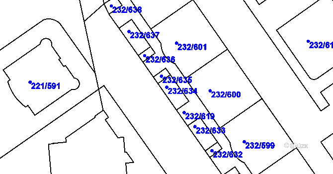 Parcela st. 232/634 v KÚ Černý Most, Katastrální mapa