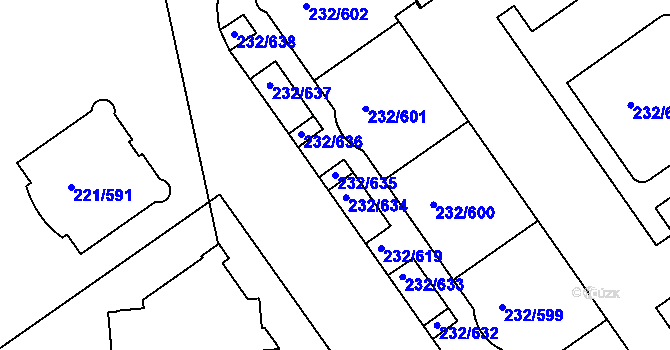 Parcela st. 232/635 v KÚ Černý Most, Katastrální mapa