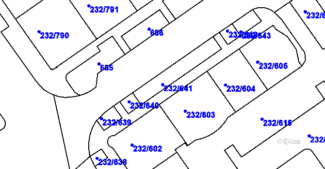 Parcela st. 232/641 v KÚ Černý Most, Katastrální mapa