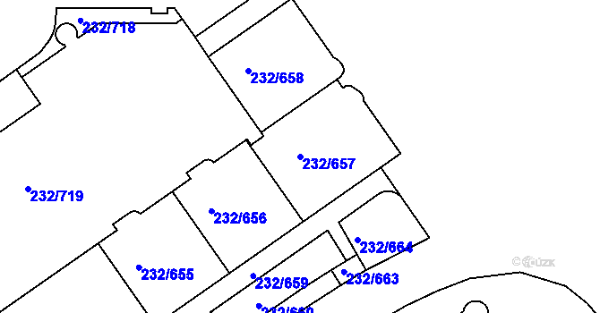Parcela st. 232/657 v KÚ Černý Most, Katastrální mapa