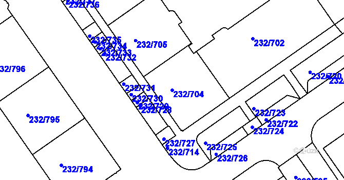Parcela st. 232/704 v KÚ Černý Most, Katastrální mapa