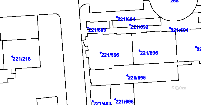 Parcela st. 221/596 v KÚ Černý Most, Katastrální mapa