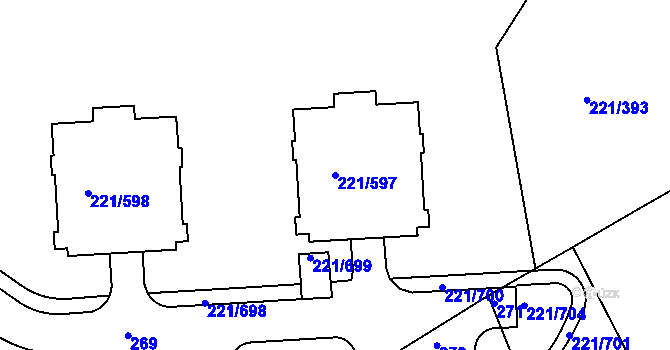Parcela st. 221/597 v KÚ Černý Most, Katastrální mapa