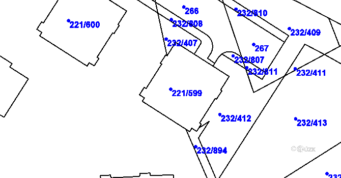 Parcela st. 221/599 v KÚ Černý Most, Katastrální mapa