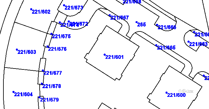 Parcela st. 221/601 v KÚ Černý Most, Katastrální mapa